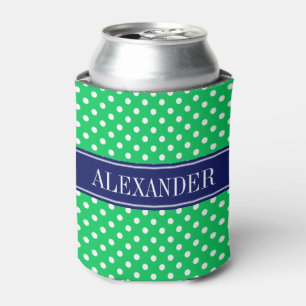 Enfriador De Latas Verde Esmeralda Lunares Blancos Azul Marino Monogr