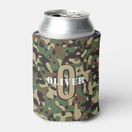 Enfriador De Latas Verde Marrón Beige Camo Camuflaje Monograma Nombre