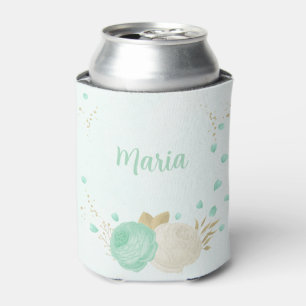 Enfriador De Latas verde menta flores blancas oro floral boda