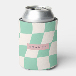 Enfriador De Latas Verde Menta Personalizado Ondulado Cuadriculado