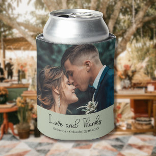 Enfriador De Latas Verde Salvia Elegante Boda Amor y Agradecimiento F