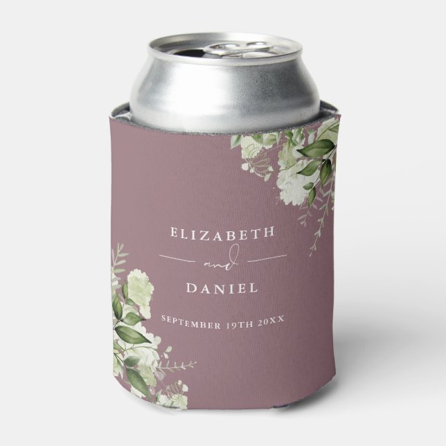 Enfriador De Latas Verdor Floral Elegante Boda Mauve (Lata Anverso)