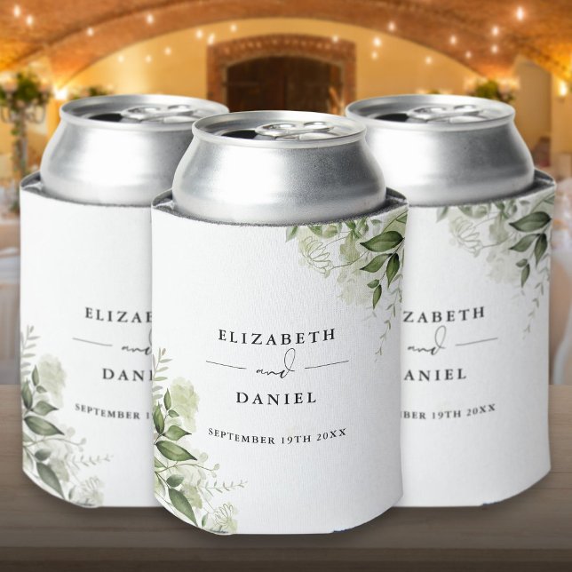 Enfriador De Latas Verdor Floral Elegante Boda moderno (Greenery Floral Elegant Modern Wedding Can Cooler)