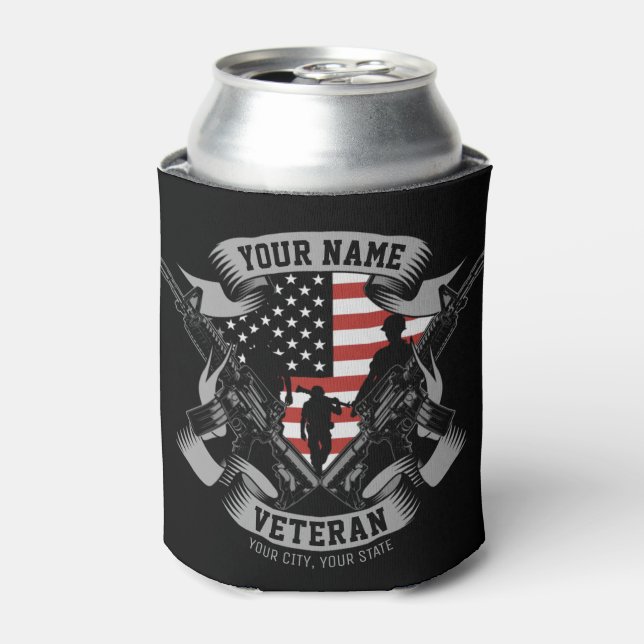 Enfriador De Latas Veterano norteamericano personalizado orgulloso de (Lata Anverso)