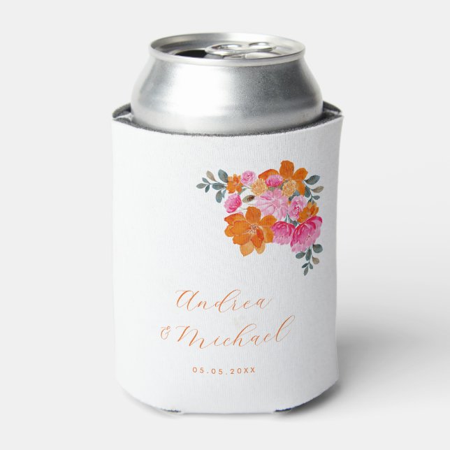 Enfriador De Latas Vibrante Naranja Rosa Floral Verano Matrimonio per (Lata Anverso)