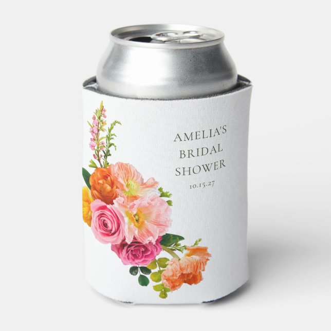 Enfriador De Latas Vibrantes pimientos rosados Floral Bloom Bridal Sh (Lata Anverso)