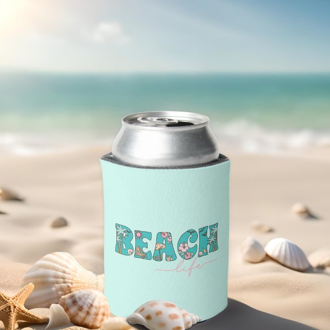 Enfriador De Latas Vida de playa de Cute Retro (Keep your beverage cool with this whimsical can cooler.)