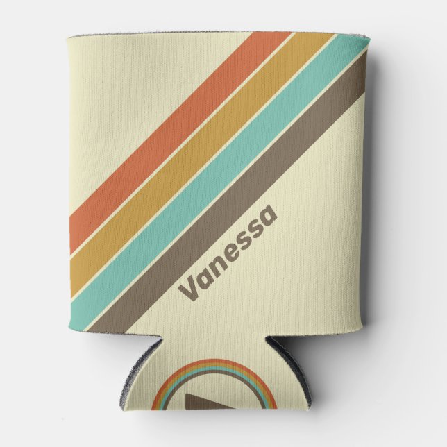 Enfriador De Latas Viejo arco iris retro con nombre (Anverso)