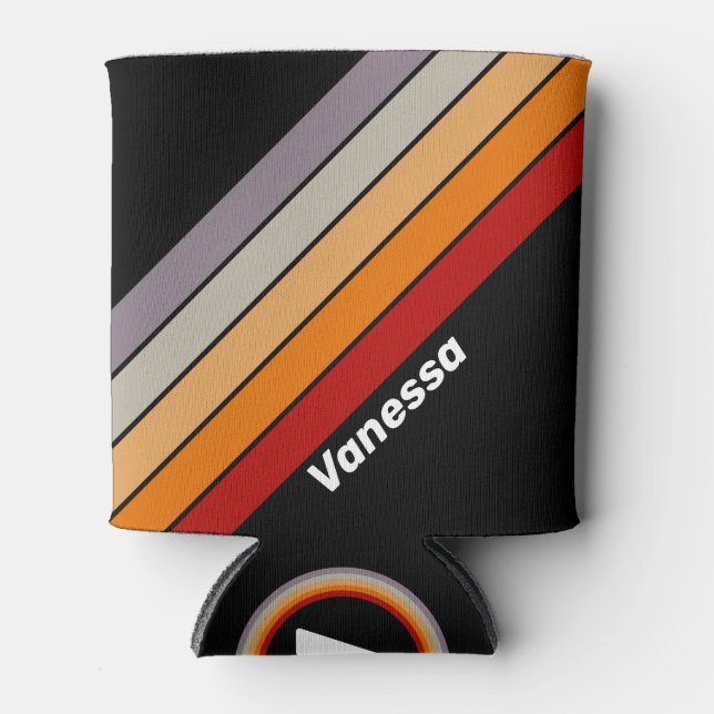 Enfriador De Latas Viñeta de arco iris retro con nombre (Anverso)