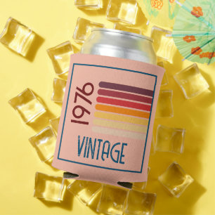 Enfriador De Latas Vintage 1976 Retro Stripe Sun 50 cumpleaños Pink