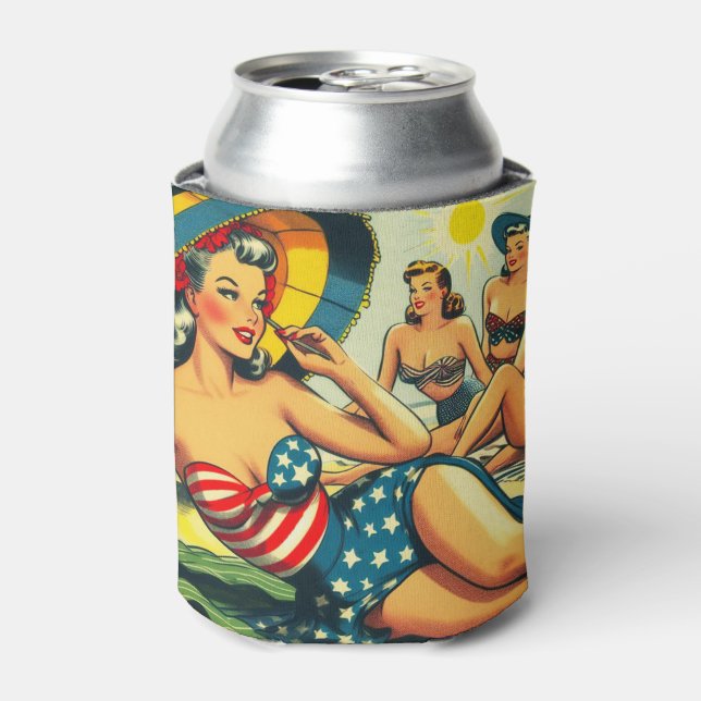 Enfriador De Latas Vintage Beach Pin Up (Lata Anverso)