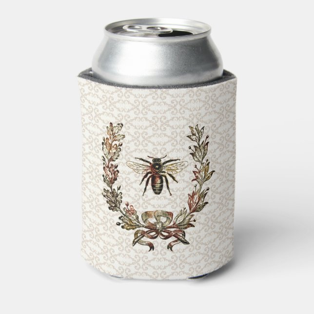 Enfriador De Latas Vintage Bee Wreath (Reverso de la lata)