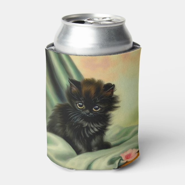 Enfriador De Latas Vintage Black Kitten Ilustracion (Lata Anverso)