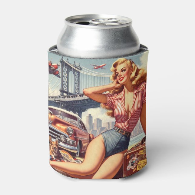 Enfriador De Latas Vintage Blonde Pin-up (Lata Anverso)