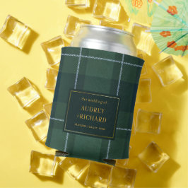 Enfriador De Latas Vintage Dark Green Tartan Polo Plaid Wedding Favor
