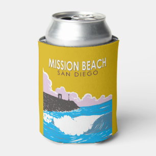 Enfriador De Latas Vintage de arte de viajes de Mission Beach Califor