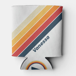 Enfriador De Latas Vintage Faded Rainbow Stripes with Name