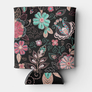 Enfriador De Latas Vintage Floral Embroidery Dark Pattern