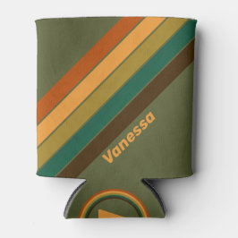 Enfriador De Latas Vintage Forest Marsh Stripes with Name