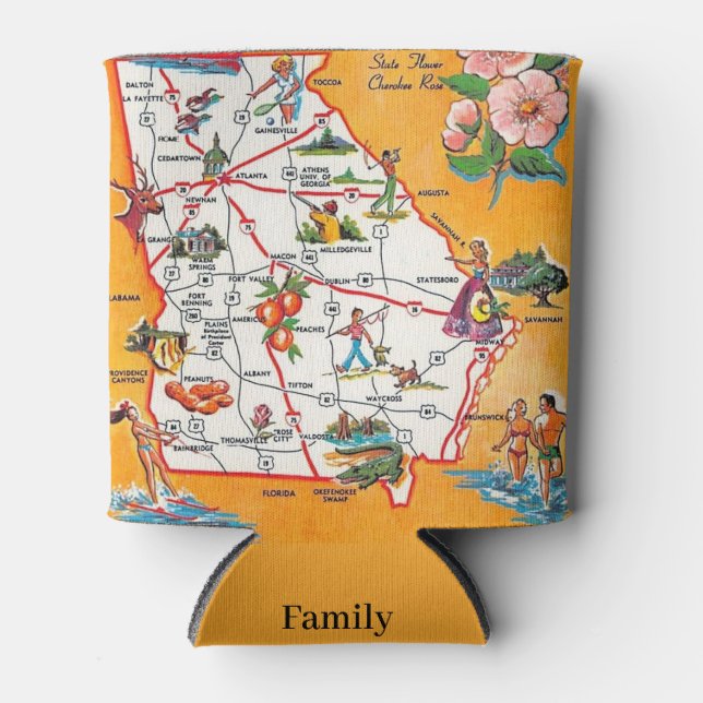 Enfriador De Latas Vintage Georgia Map (Anverso)