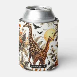 Enfriador De Latas Vintage Giraffe Floral Watercolor