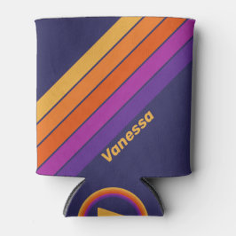 Enfriador De Latas Vintage Grape Rainbow Stripes with Name