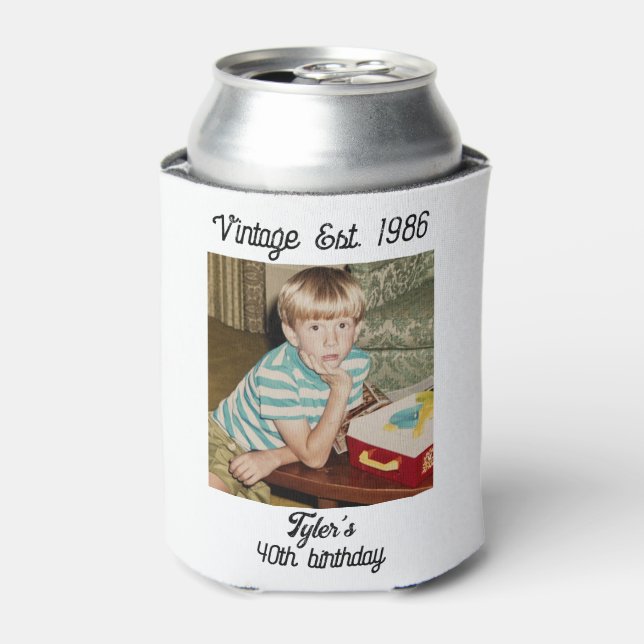 Enfriador De Latas Vintage Photo Birthday Personalized (Lata Anverso)