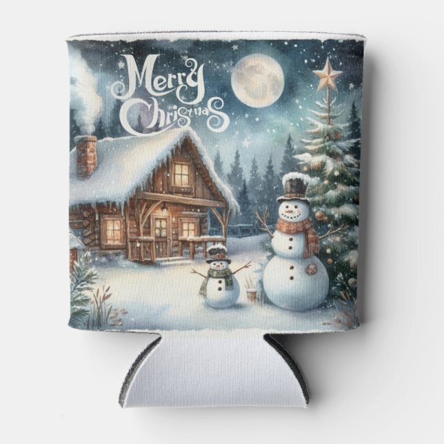 Enfriador De Latas Vintage/Rustic/Snowman/Navidades (Anverso)