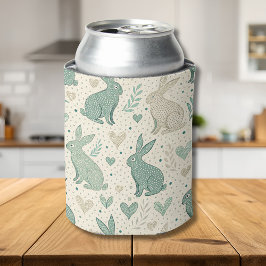 Enfriador De Latas Vintage Simple Bunny Silhouettes Hearts Pattern