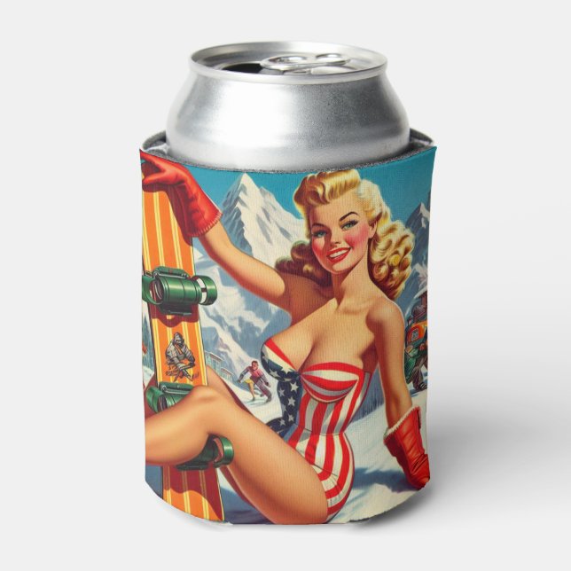 Enfriador De Latas Vintage Snowboard Pin Up (Lata Anverso)