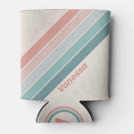 Enfriador De Latas Vintage Soft Sea Shell Stripes with Name