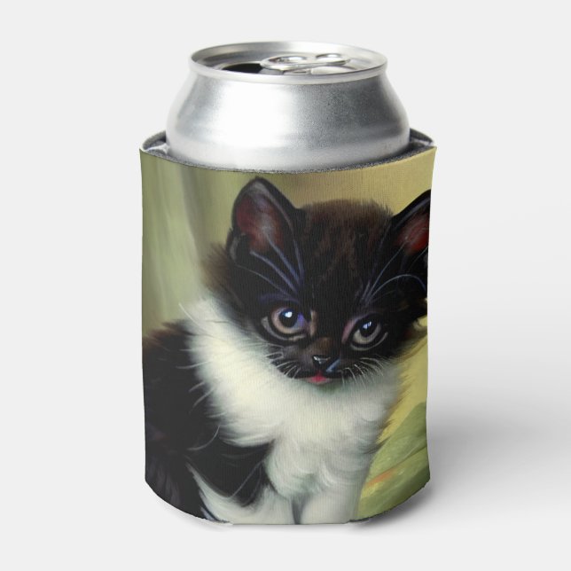 Enfriador De Latas Vintage Tuxedo Kitten Ilustracion (Lata Anverso)
