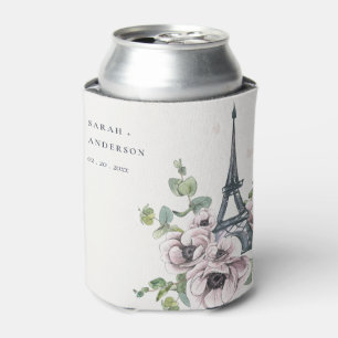 Enfriador De Latas Vintage Watercolor Eiffel Tower Boda Floral