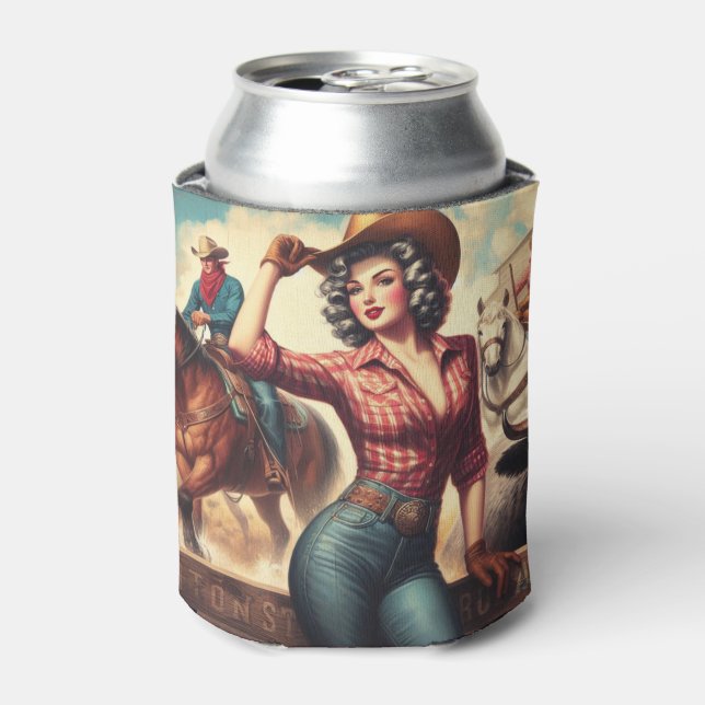 Enfriador De Latas Vintage Western Cowgirl (Lata Anverso)