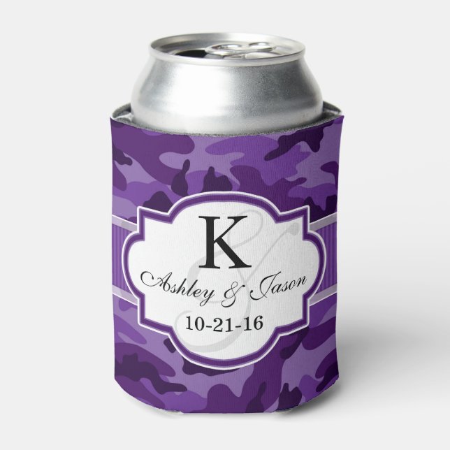 Enfriador De Latas Violet Purple Camo, Boda de camuflaje (Lata Anverso)