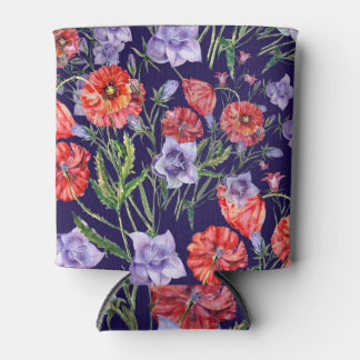 Enfriador De Latas Watercolor Bluebell Poppy Array
