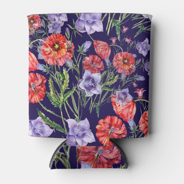 Enfriador De Latas Watercolor Bluebell Poppy Array (Anverso)