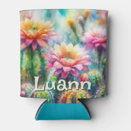 Enfriador De Latas Watercolor Flowering Succulent Cacti Personalized