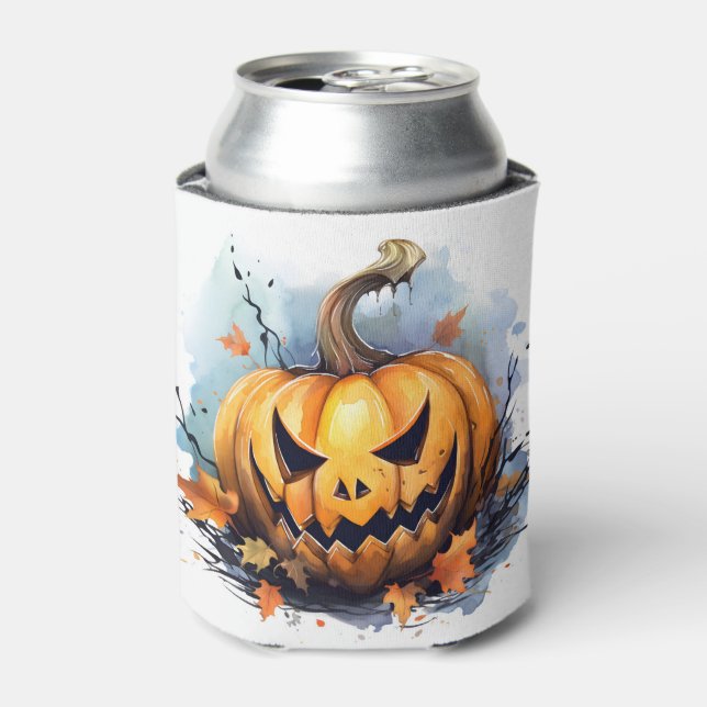 Enfriador De Latas Watercolor otoño Jack-o-lantern (Lata Anverso)