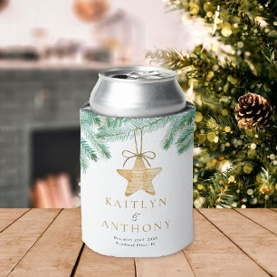 Enfriador De Latas Watercolor Pine Boughs Navidades Boda de Invierno