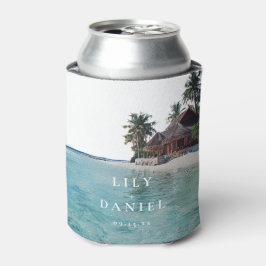 Enfriador De Latas Watercolor Tropical Beach Wedding