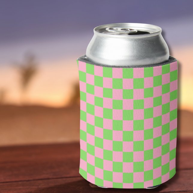 Enfriador De Latas Watermelon Pink Green Checkered Cute Stylish Girly (Subido por el creador)