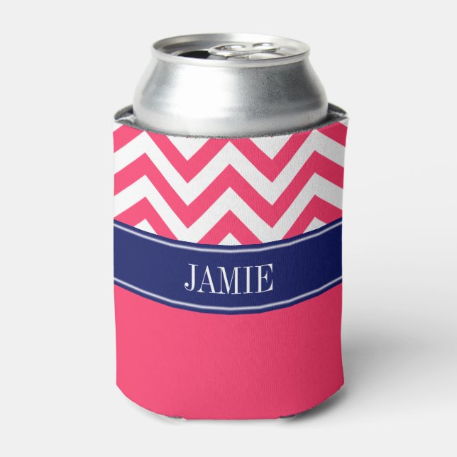 Enfriador De Latas Watermelon Pink Whats LG Chevron Navy Name Monogra (Lata Anverso)