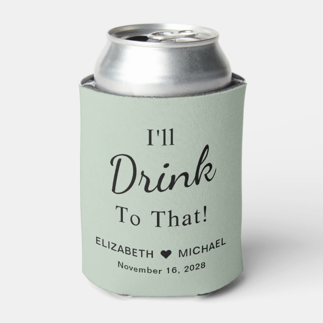 Enfriador De Latas Wedding Favor Monogrammed Sage Green (Lata Anverso)