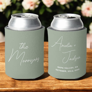 Enfriador De Latas Wedding Favor Sage Green Green Modern Names Minima