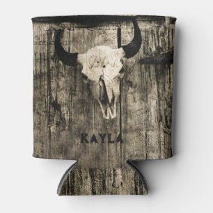 Enfriador De Latas Western Bull Skull Wood Barn Sepia Vintage Rustic