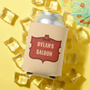 Enfriador De Latas Western Cowboy Monograma Rústico Nombre Saloon