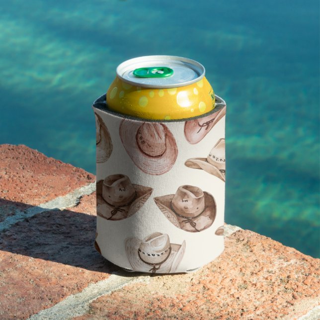 Enfriador De Latas Western Pink Brown Cowgirl Hats   (Piscina in situ)