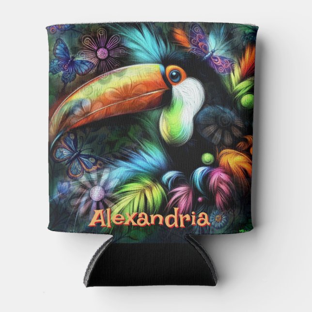 Enfriador De Latas Whimsical Abstract Toucan Bird Personalized (Anverso)