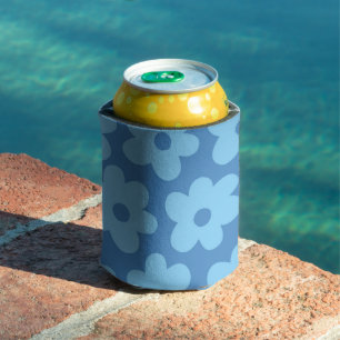Enfriador De Latas Whimsical Blue Floral Retro, Alegre, Preppy